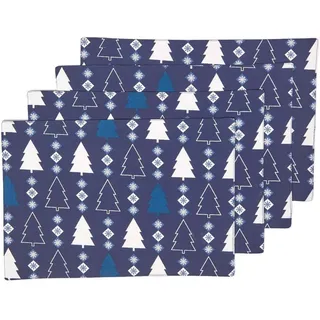 Homescapes Tischset Winterland 4er-Set, blaue Platzsets Weihnachten 30/45 cm , Blau , Textil , Rechteckig , 30x45 cm , Oeko-Tex® , Heimtextilien, Wohntextilien, Tischwäsche, Tischsets