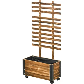 Hochbeet mit Rankhilfe, 4 Rollen, behandeltes Massivholz, 65 cm x 31 cm x 147 cm, Schwarz + Braun - Schwarz, Braun