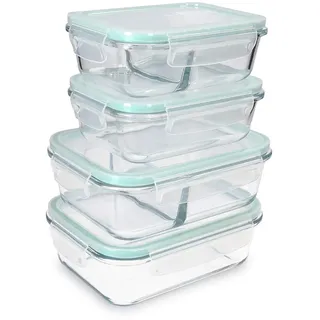 Navaris Glas Frischhaltedose Set mit Deckel - 4x Vorratsdosen in 2 Größen - auslaufsicher hitzebeständig kältebeständig - Glasbehälter Boxen