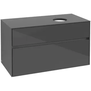 Villeroy & Boch Collaro Waschbeckenunterschrank, wandhängend, 2 Auszüge, Waschbecken rechts, 1000x548x500mm, C04000FP, Farbe: Front/Korpus: Glossy Grey, Griff: Graphite