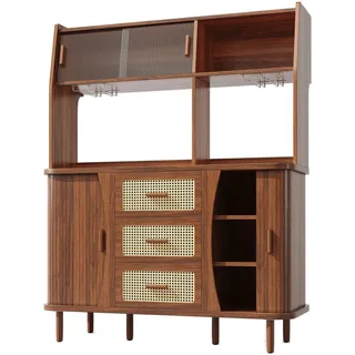 okwish Buffetschrank mit Rattanoptik Küche 140x40.5x174.5cm Braun