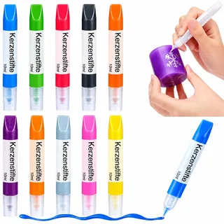 10 Stück Kerzenstifte, Kerzen Bemalen Set, Wachsstifte für Kerzen, je 10 ml | 10 Farben à 10 ml zum Bemalen, Verzieren und Gestalten von Kerzen; für Weihnachten, Geburtstag, Hochzeit, Taufe und Ostern