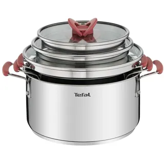 Tefal Optispace 3-teiliges Kochtopf-Set 18/20/24 cm + 3 Deckel, induktionsgeeignet, Thermo-Fusion, Messmarken, spülmaschinenfest und backofenfest, Edelstahl