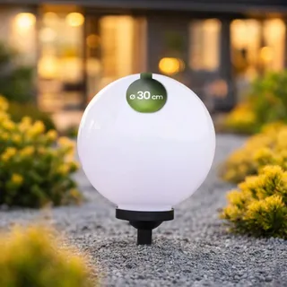 LUMILED Solarleuchte Garten Solarlampe mit Erdspieß LED Solarkugel für außen Kaltweiß 6500K Solar Gartenleuchte 30 cm Solar-LED-Wegeleuchten Wegbeleuchtung Bodenleuchte 1 Stück - Weiß