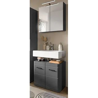 Badmöbel Set 2-teilig "Strong" in grau Hochglanz 60 x 190 cm, mit Soft-Close - Grau