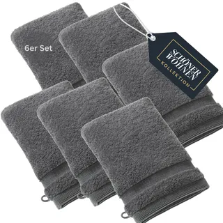 SCHÖNER WOHNEN 6er Set Premium Frottee Waschhandschuh Baby 16x21 - saugstark 500g/m2 - Luxus Waschlappen anthrazit - 100% Baumwolle - flauschig für Kinder Körper - Handtuch-Set - Öko-Tex