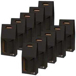 10X SCHWARZE GESCHENKVERPACKUNG FÜR 2 WEIN- ODER ÖLBOTTLEN MIT FENSTER