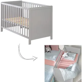 roba 2 in 1 Babybett 60 x 120 cm - Gitterbett & Beistellbett 6-fach Höhenverstellbar - 5 Schlupfsprossen - Holz taupe
