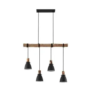 Brumberg 57413080 Pendelleuchte mit Metallschirmen, 4 x E14, max. 10 W LED, rund, holz / schwarz