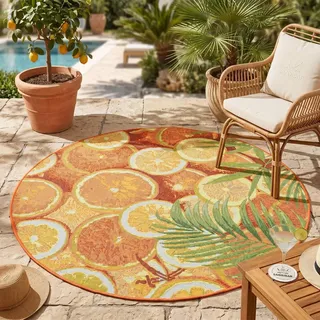 Sansibar Sylt Outdoorteppich Rantum Beach 160x160 cm , Orange , Textil , Kunstzeichnung , Rund , 160x160 cm , Oeko-Tex® , für Fußbodenheizung geeignet , Teppiche und Böden, Teppiche, Outdoorteppiche