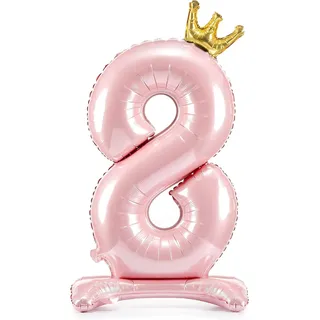 Decoraparty Folienballon Zahl 8 Rose stehend aus Aluminium, Balloon Foil Stand für Weiblich, aufblasbar mit Luft für Party Geburtstag Jahrestag Abschlussfeier Mädchen - 84 cm