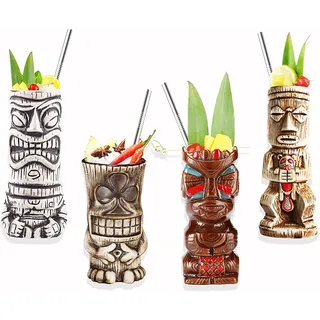 Vinbcorw Tiki gläser–Tiki Becher – cocktailgläser–Cocktail Set–Keramik Cocktailgläser–Hawaii deko –Tiki Bar–Partydekoration–Tiki Cocktail Party–Tiki Themed Parties–Halloween Parties.,A4
