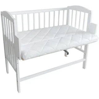 Kids Collective Babybett Beistellbett 90x40 cm mit Matratze, umbaubar zu 90x55 cm, 9 mal verstellbare Liegehöhe, auch als Babywippe nutzbar, Kiefer-Vollholz in weiß Holz, Kiefer, 50x90 Babymöbel, Babybetten, Stubenwagen - Babywiegen