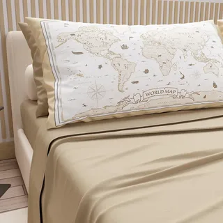 PETTI Artigiani Italiani - Bettwäsche für Doppelbett aus Baumwolle mit Kissenbezügen mit Digitaldruck, für Doppelbett, komplettes Ober- und Unterlaken mit Ecken, Taupe, 100% Made in Italy