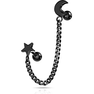 beyoutifulthings 1 Knorpel Ohr-stecker Halb-Mond Stern Kette Schwarz Cartilage Labret Piercing-s Tragus Edelstahl Schraub-Verschluss