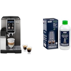 De'Longhi Dinamica Plus ECAM380.95.TB, Kaffeevollautomat mit LatteCrema Milchsystem, One-Touch-Cappuccino, mit 24 Rezepten, 3,5-Zoll TFT-Farbdisplay, 1450W, Titan/Schwarz mit DLSC 500 Entkalker