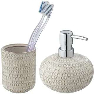 WENKO Waschtisch-Set Mod. Pergole, 2-teilig, 1 Seifenspender, 1 Zahnputzbecher, aus Keramik