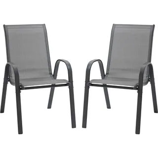 Outsunny 2er Set Gartenstuhl Stapelstuhl mit Armlehne Essstühle Garten Grau - Grau