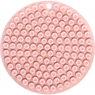 Runde, hitzebeständige Silikonmatte in Rosa, rutschfest, ideal als Topfuntersetzer oder Tischset.
