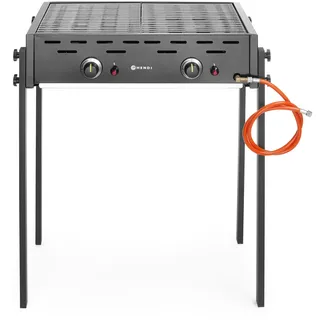 HENDI Roast-Master Pro, mit 2 Brennern, Elektronisches Zündgerät, nur für Verwendung im Aussenbereich, für Gasflaschengas (Propan/Butan), Gasgrill, 790x600x(H)902mm, Edelstahl, Schwarz