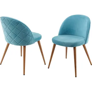 2er-Set Esszimmerstuhl HWC-D53, Stuhl Küchenstuhl Retro 50er Jahre Design, Samt türkis - Türkis