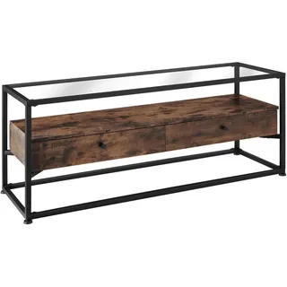 Tectake tectake® Sideboard, Industrial Style, Platte aus Sicherheitsglas, 2 große Schubladen, 121,5 x 41,5 x 50,5 cm