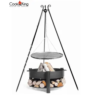 Schwenkgrill h 180 cm mit Grillrost Ø 50cm Rohstahl + Feuerschale Montana ø 60cm