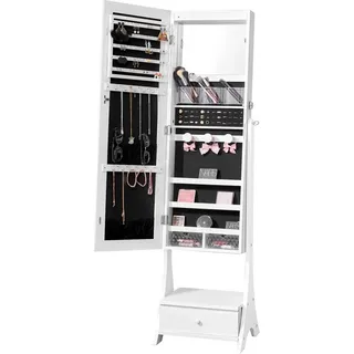 Spiegel Schmuckschrank - Standspiegel mit Stauraum - Ganzkörperspiegel in Weiß - Stilvoller Aufbewahrungsschrank für Schmucksachen und Accessoires