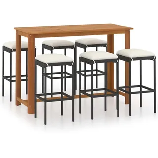 vidaXL 7-tlg. Gartenbar-Set mit Kissen Schwarz - Schwarz