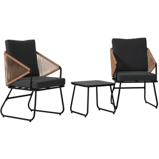 Ambia Garden Balkonset , Braun, Naturfarben, Schwarz , Metall, Kunststoff, Glas, Textil , 3-teilig , U-Form , 53x77x66 cm , Gartenmöbel, Loungemöbel