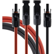 SeKi Solarkabel 4 mm2 rot/schwarz - 15m; inkl. inkl. montierter MC4 kompatiblen Steckverbindern; Verlängerungskabel; PV Kabel; Anschlusset 1x rot + 1x schwarz
