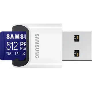 Samsung PRO Plus Micro-SDXC Speicherkarte, 512 GB microSDXC-Speicherkarte (2023) mit USB-Adapter