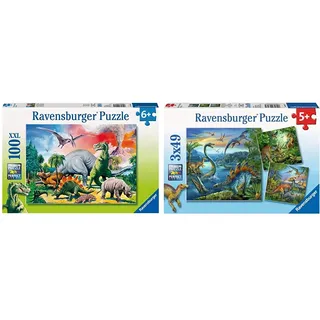 Ravensburger Kinderpuzzle - 10957 Unter Dinosauriern - Dino Puzzle für Kinder ab 6 Jahren, mit 100 Teilen im XXL-Format & Kinderpuzzle 09317 - Faszination Dinosaurier - 3 x 49 Teile