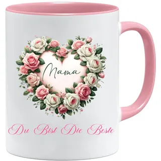 Jungle Mug – Rosa Tasse Mama Herz aus Rosen | Du Bist Die Beste | Geschenkideen Muttertag Frauen Liebevoll Emotionale Überraschung
