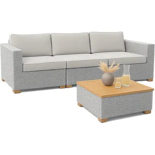 Polyrattan Premium Lounge-Set Havanna 4-tlg Weiß/Grau