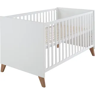 roba Babybett Ole 70 x 140 cm - Mitwachsendes Gitterbett mit Füßen aus Massivholz - Höhenverstellbar - Umbaubar zum Juniorbett - Holz weiß lackiert - Weiß