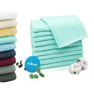 ZOLLNER 10er Set Gästehandtücher in 30x50 cm - saugstarke und weiche Gästetücher in Mint - mit praktischem Aufhänger - waschbar bis 60°C - Baumwolle - Hotelqualität