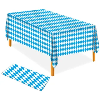 AhfuLife 4 Stück Oktoberfest Tischdecke Bayerische Tischdeko, 137 x 274 cm Oktoberfest Tischtuch Bayrisch Blau Weiß Bayern Raute Einweg Tischdecke für Bierzelten Haushalt Catering Oktoberfest Deko