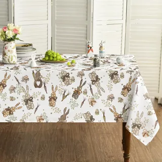 Artoid Mode Hasen Karotten Ostereier Ostern Tischdecke 140x180 cm, Saisonnal Frühling Fleckschutz Tischwäsche Küche Dekoration Party Dekor
