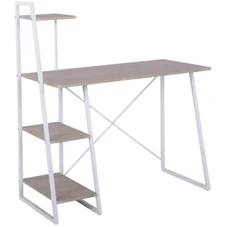 HOMYLIN Computertisch L104 cm PC Rechtwinkeltisch Metall MDF Dreistufige Ablage Modern Eiche+Weiß, 104 X 50 X 117.5cm