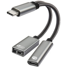 XMSJSIY USB-C-OTG-Kabeladapter mit Netzteil, Typ C auf USB OTG + 60 W PD Schnellladekabel, 2-in-1 USB-C-Splitter-Ladegerät, kompatibel mit PC, Telefon, Tablets, TV usw