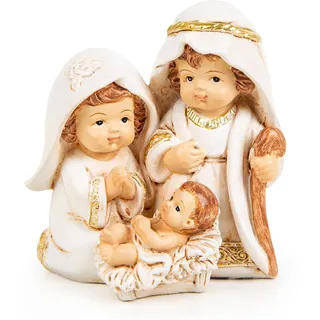 Logbuch-Verlag Mini Krippe Heilige Familie Maria Josef Jesus kleine Tischkrippe Creme Gold Weihnachtskrippe 7 cm