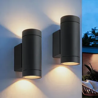 EBION 2 Stück AußEnlampe GU10,Außenleuchte Up and Down Aussenlampe Wand, Aluminium IP65 Wasserdicht AußEnlampe Wand, Für Haustür Balkon Haus Wandleuchten,Schwarz(Ohne Leuchtmittel)