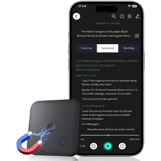 KI Digitales Diktiergerät 64GB – Aufnahmegerät mit Automatischer Transkription und Zusammenfassung, ChatGPT 4o, 102 Sprachen, App-Steuerung, Ideal für Meetings, Vorlesungen, Interviews und Anrufe