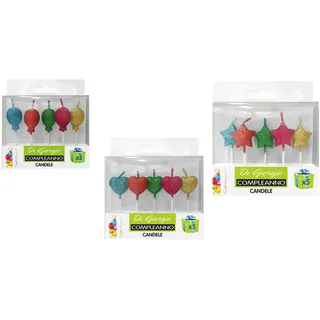 CERERIA DI GIORGIO Glitzerkerze Sterne/Herzen/Luftballons 5 Stück - verschiedene Formen