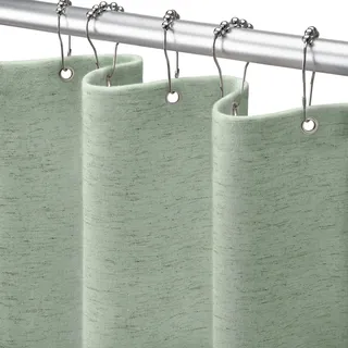 NDDYCU Duschvorhang Grün Leinen 120x200 Boho Shower Curtain Badewanne | Naturleinen-Mischgewebe, Ungebleichte Flachsfasern, 100% Wasserdichte Folie, Gewicht Saum, 12 Metallhaken