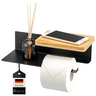 ELUNO Toilettenpapierhalter Varaz mit 2 Ablage, selbstklebend aus Metall und Bambus