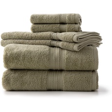 Linenspa Luxus 100% Baumwolle – 6-teiliges Set beinhaltet 2 Badetücher, 2 Handtücher und 2 Waschlappen, Teegrün