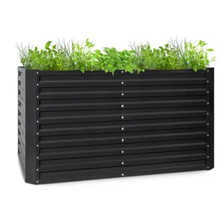 Blumfeldt Hochbeet aus Metall, Wetterfestes Stahlblech-Hochbeet für Balkon & Garten, Rostfreies Hochbeet, Freistehende Hochbeete 180x60x90 cm, 970L Pflanzkübel Groß für Blumen, Obst, Gemüse - Grau
