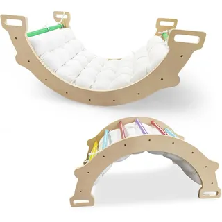 Fantask Kletterbogen, zum Wippen, Klettern und Krabbeln, Indoor Kletterbogen aus Holz, für Kinder ab 3 Jahre (Bunt)